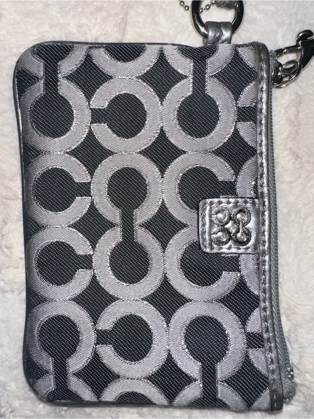 Coach Black and Metallic Gray Signature Wristlet